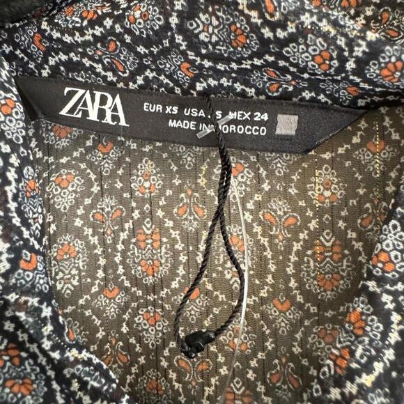 Zara Chiffon Dress Floral Tie Collar Size Medium NEW NWT - Picture 6 of 9